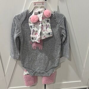 Gray and Pink Baby Onesie Set